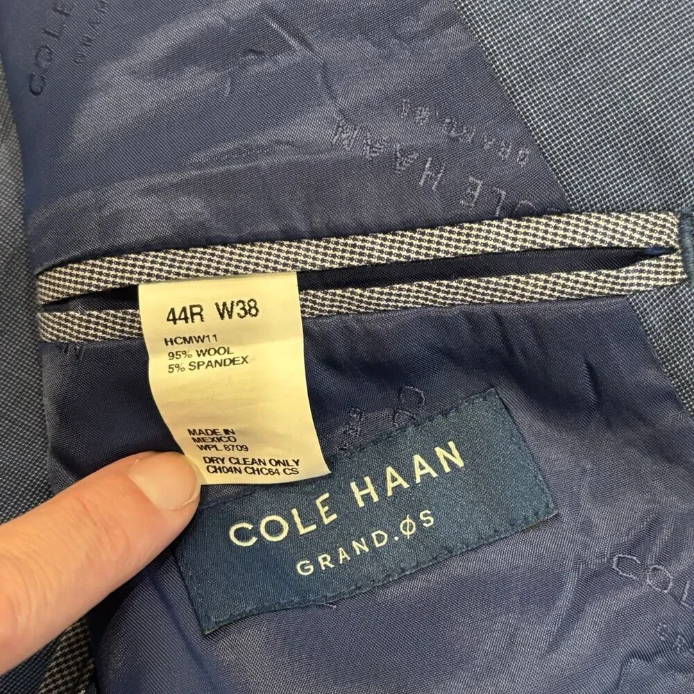 Cole Haan Grand OS Blazer Jacket 2 Button Blue Men’s 44R Wool Spandex Blend‎